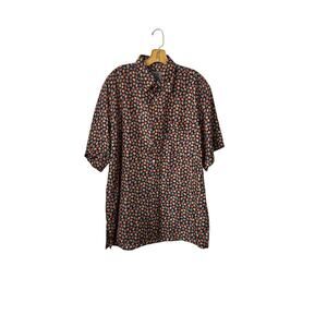 Viva Seta Button Up Shirt Mens M Black Silk geometric Short Sleeve Smart Casual